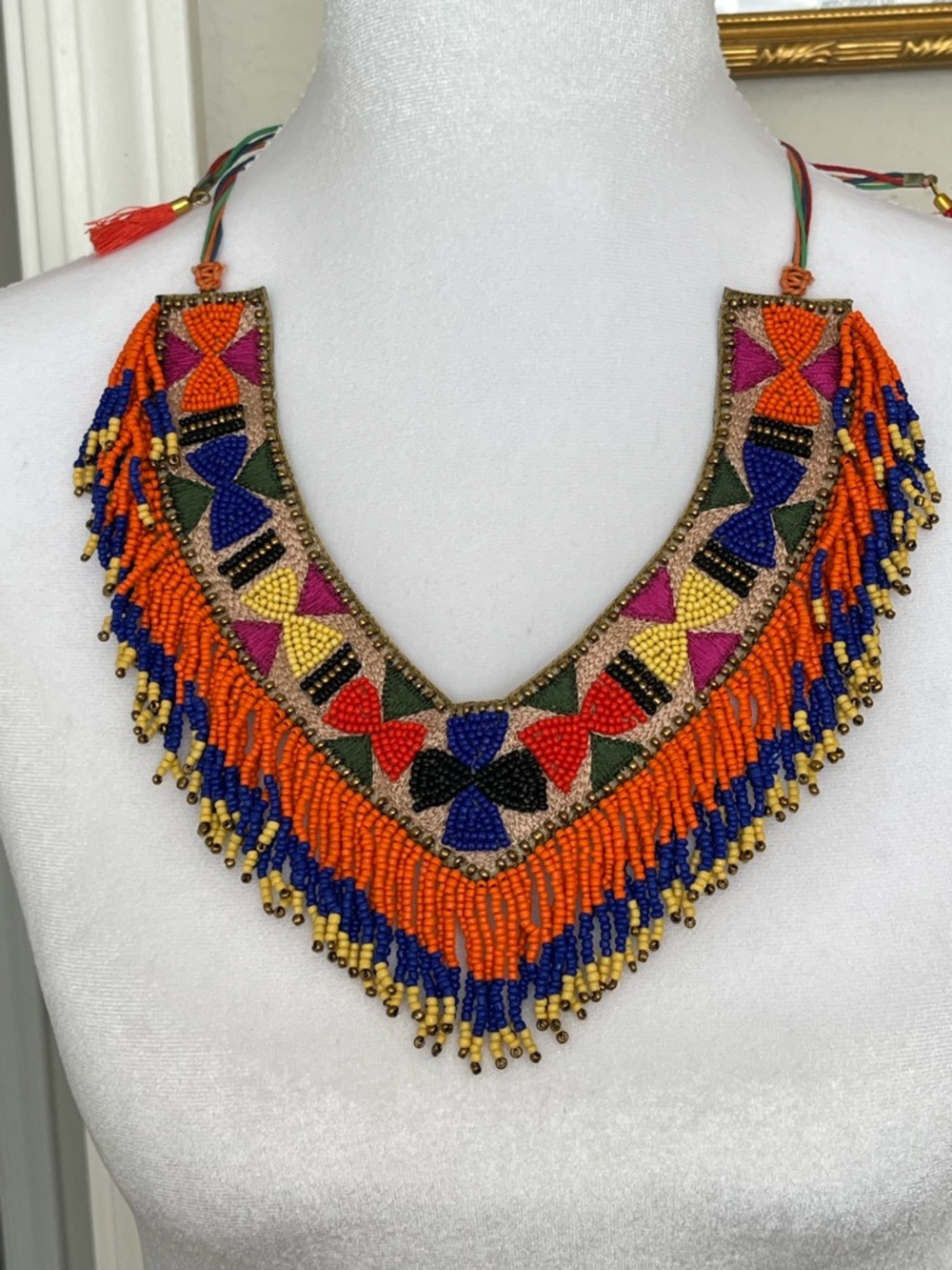 Colorful beaded multicolored bright adjustable statement necklace